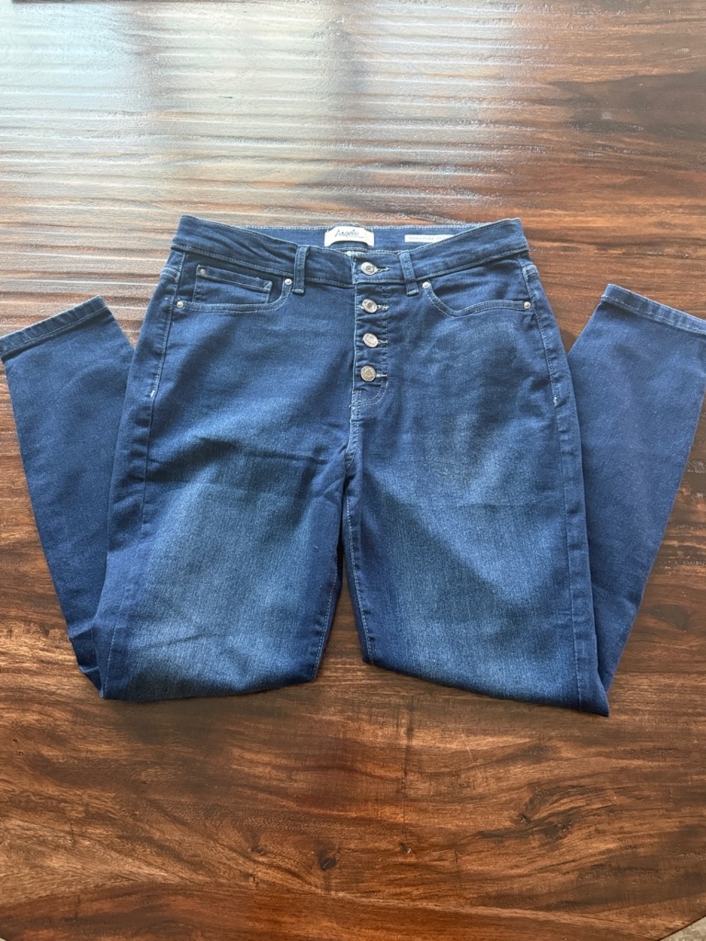 Angels High-Rise Button-Fly Jeans - Dark Blue Denim